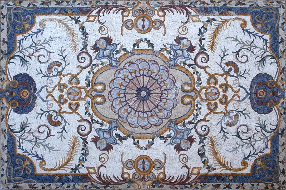 Blue and White Bohemian Rug Mosaic Mosaic Natural