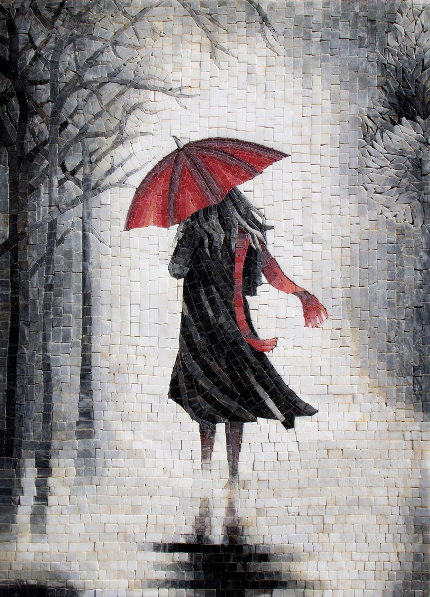 absolutte leje Termisk Woman with a Red Umbrella Mosaic - Mosaic Natural