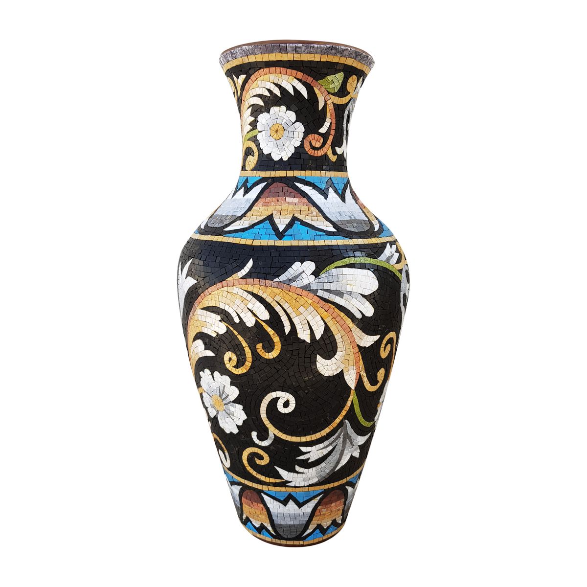 Segmented Floral Pattern Mosaic Clay Vase Mosaic Natural
