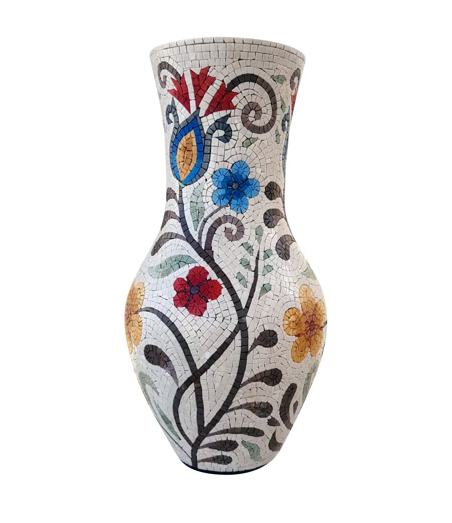 Swirling Floral Design Mosaic Clay Vase Mosaic Natural