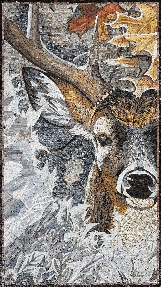 Deer Amid Snowy Leafs Mosaic - Mosaic Natural deer-amid-snowy-leafs-mosaic-mosaic-natural