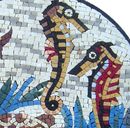 Seahorses and Turtle Mosaic close-up