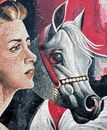 Женщина с арабским скакуном, мозаика крупным планом