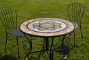 Flower Patterned Mosaic Medallion with Wave Border, 32" in your home