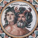 Фавны, медальон из мозаики крупным планом