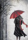 Woman with a Red Umbrella Mosaic крупным планом