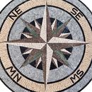 Round Multicolored Compass Mosaic, 48" close-up