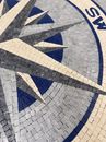 Blue and Gray Compass Rose Mosaic Medallion close-up