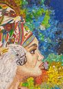 Woman with Cockatoo Mosaic close-up