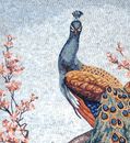 Павлины на вишневых ветвях, мозаика крупным планом