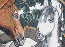 Pair of Horses Mosaic Mural close-up