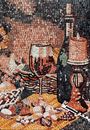 Candlelit Wine and Fruit Mosaic, 28"x34" close-up