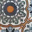 Blue and Gold Flower Patterned Mosaic Medallion, 48" close-up