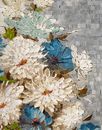 Blue Anemone and White Chrysanthemum Mosaic close-up