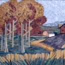 Осень, пейзаж из мозаики крупным планом