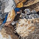 Mother Bird Feeding Baby Birds Mosaic close-up
