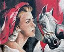 Женщина с арабским скакуном, мозаика крупным планом