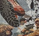 Sea Turtle Swimming in Coral Reef Mosaic close-up