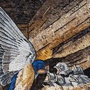 Mother Bird Feeding Baby Birds Mosaic close-up