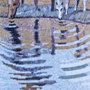 Cool Toned Horse Duo Drinking at Stream Mural Mosaic close-up