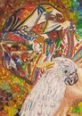 Woman with Cockatoo Mosaic close-up