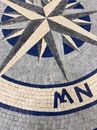 Blue and Gray Compass Rose Mosaic Medallion close-up
