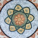 Flower Patterned Mosaic Medallion with Wave Border, 32" close-up