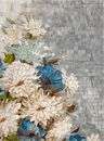 Blue Anemone and White Chrysanthemum Mosaic close-up