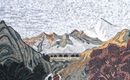 Mountain Range with Waterfall Mosaic Mural close-up