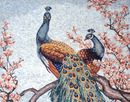 Павлины на вишневых ветвях, мозаика крупным планом
