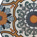 Blue and Gold Flower Patterned Mosaic Medallion, 48" close-up