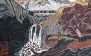 Mountain Range with Waterfall Mosaic Mural close-up
