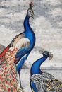 Brightly Colored Peacocks by the Sea Mosaic close-up