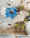 Blue Anemone and White Chrysanthemum Mosaic close-up