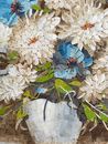 Blue Anemone and White Chrysanthemum Mosaic close-up
