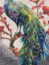 Perched Royal Peacock Mosaic Wall Art close-up