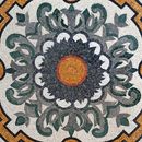 Blue and Gold Flower Patterned Mosaic Medallion, 48" close-up