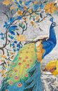 Elegant Peacocks and Flowers Mosaic крупным планом