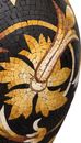 Golden Floral Pattern on Black Mosaic Clay Vase close-up