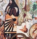 Fruit and Wine Still-Life Mosaic close-up