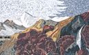 Mountain Range with Waterfall Mosaic Mural close-up