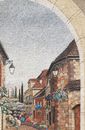 View of Village Through Window Mosaic close-up