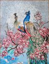 Peacocks on Cherry Blossom Mosaic close-up