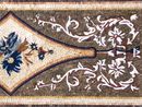 Ornate Brown Patterned Rug Mosaic with Blue Flowers close-up