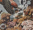 Sea Turtle Swimming in Coral Reef Mosaic close-up