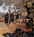 A Courtyard with Floral Accents and a Gazebo Mosaic close-up