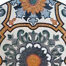 Blue and Gold Flower Patterned Mosaic Medallion, 48" close-up