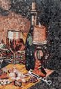 Candlelit Wine and Fruit Mosaic, 28"x34" close-up