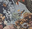 Sea Turtle Swimming in Coral Reef Mosaic close-up
