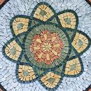 Flower Patterned Mosaic Medallion with Wave Border, 32" close-up